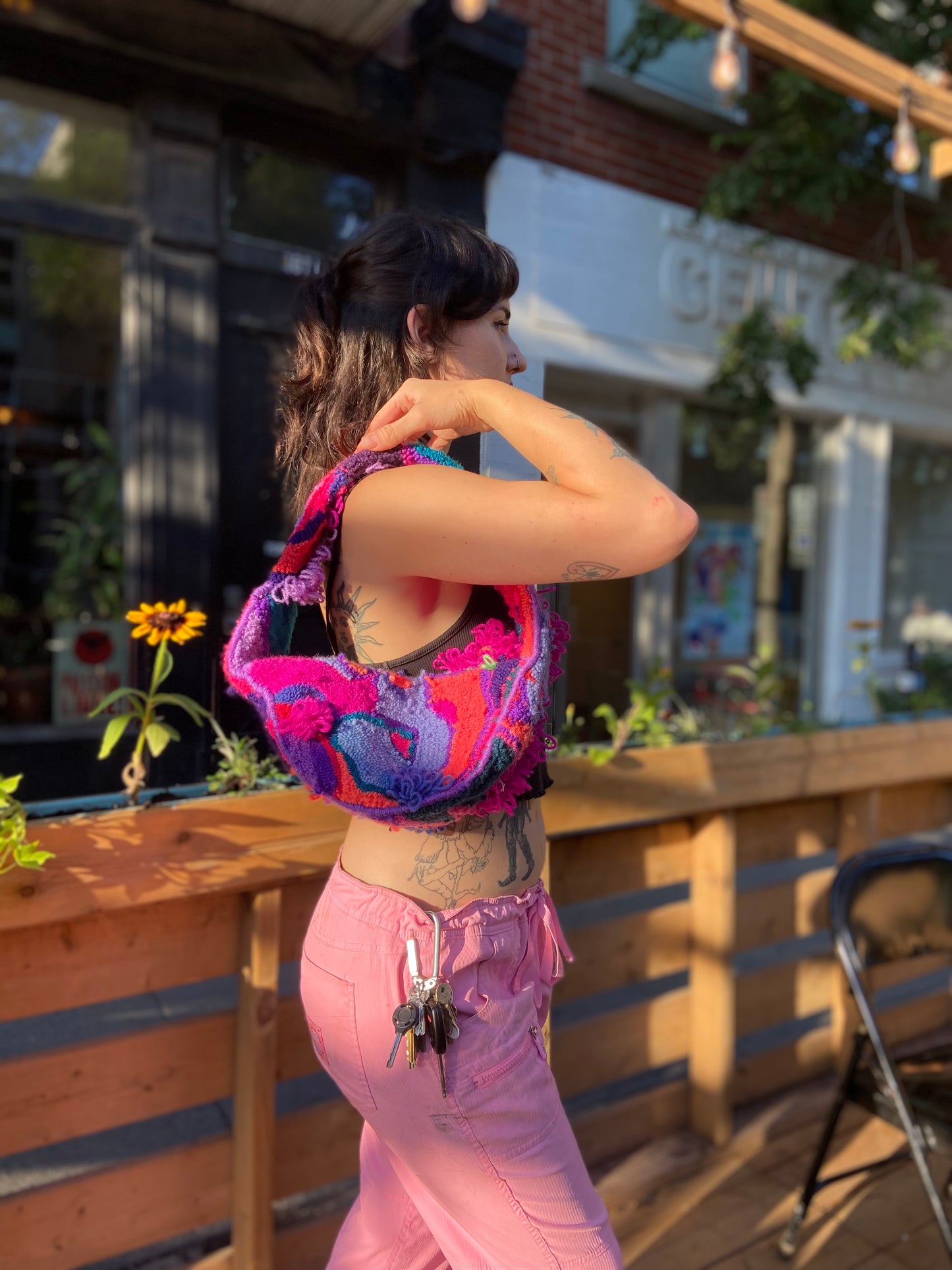 BAG: Pink and Purple Over the Shoulder Banana Bag