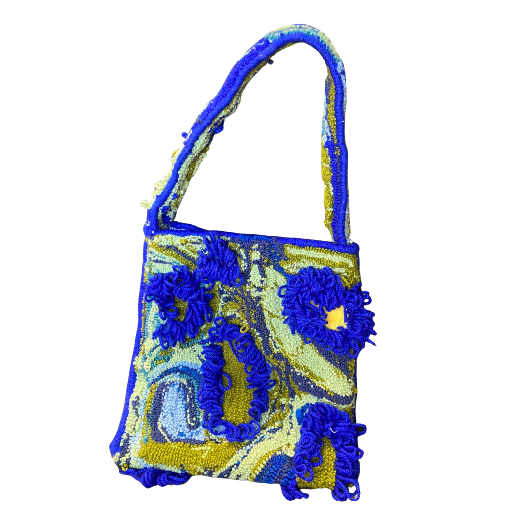 BAG: Blue and Green Tufted Rug Tote Bag
