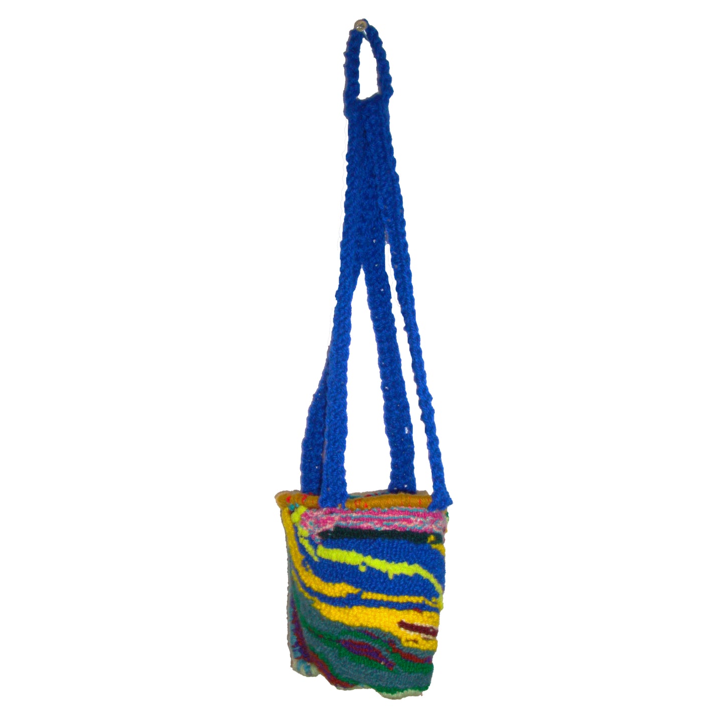 PLANT HANGING BASKET: Multicolor stripes with blue straps