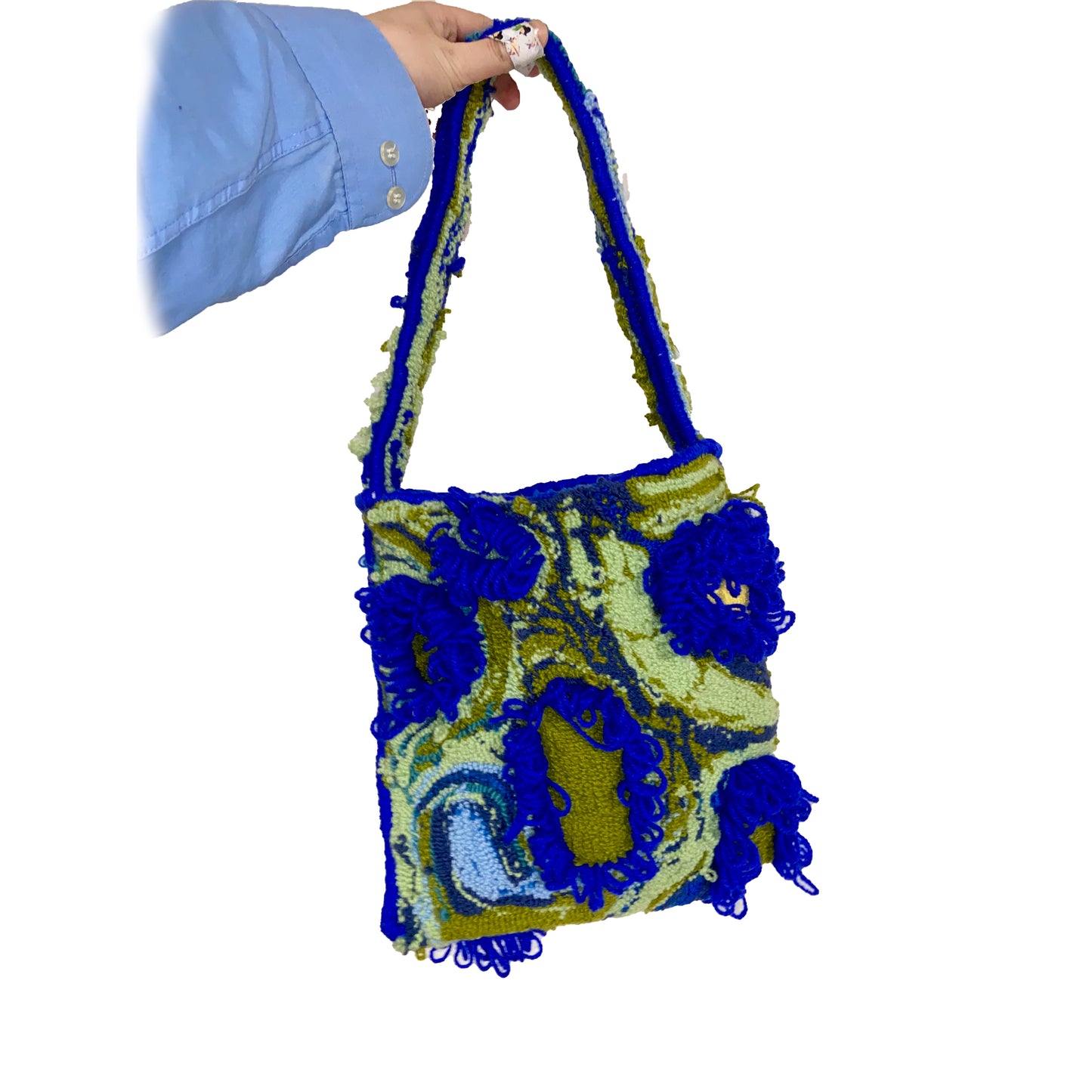 BAG: Blue and Green Tufted Rug Tote Bag
