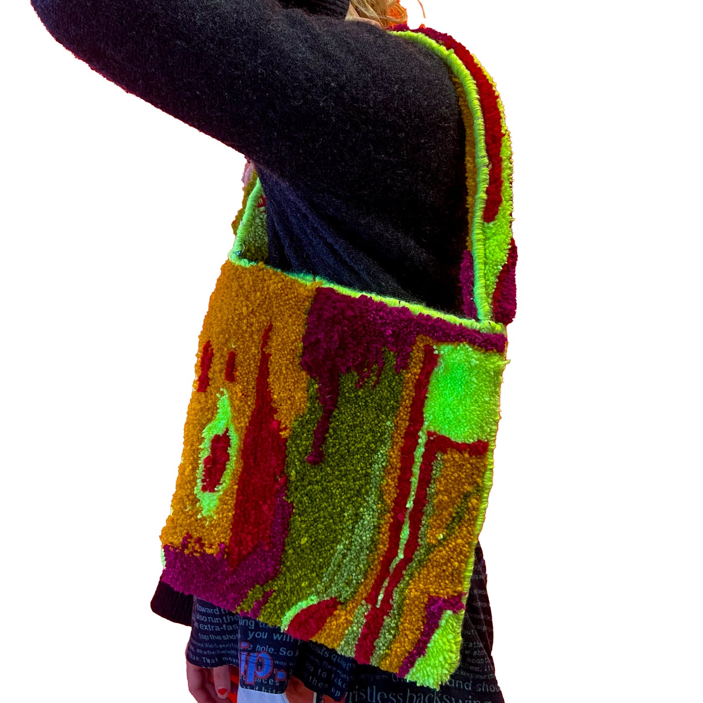 BAG: Neon and Magenta Tufted Rug Tote Bag