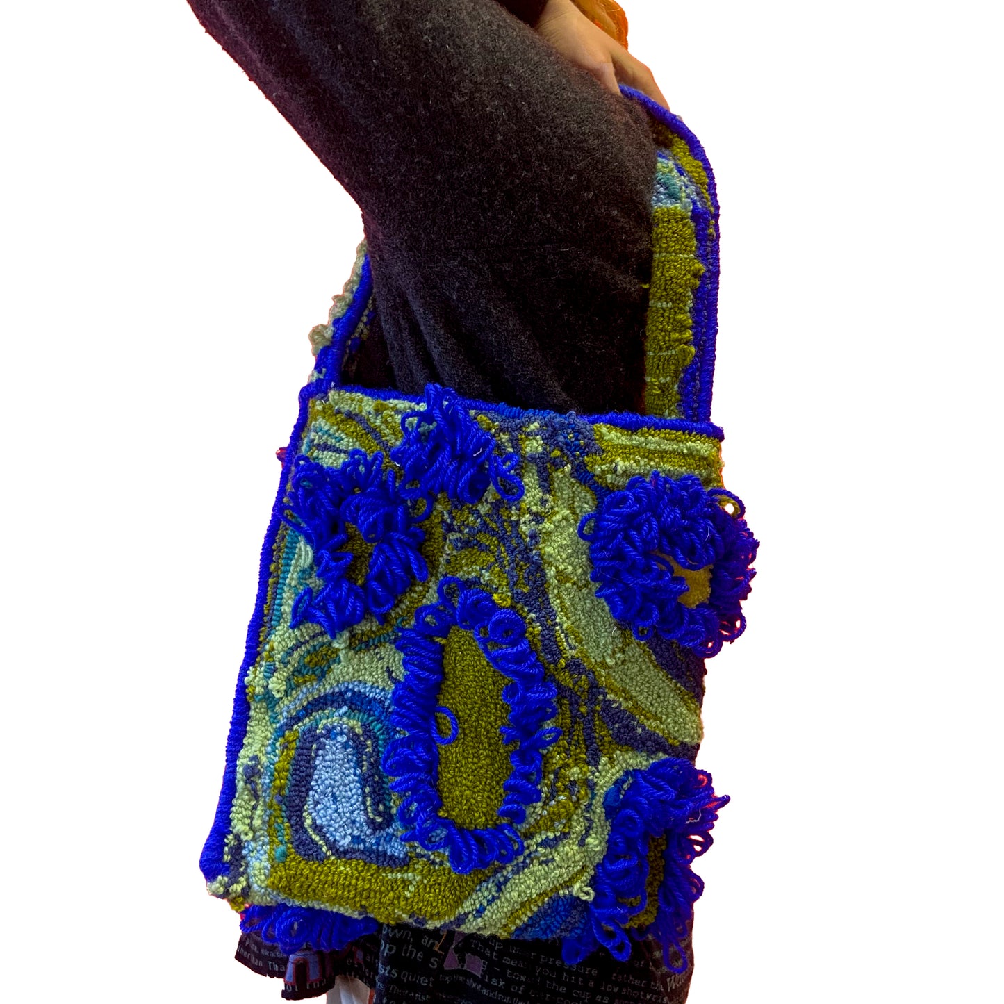 BAG: Blue and Green Tufted Rug Tote Bag