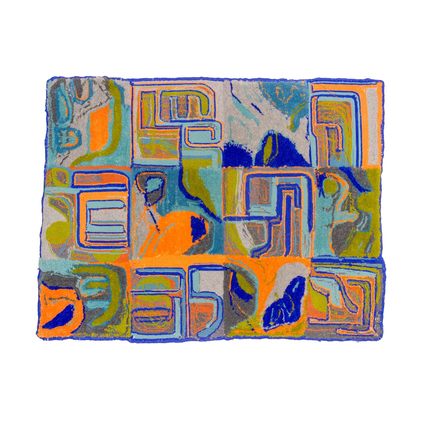 LARGE RUG: Vibrant Orange & Blue Grid Rug 3ft x 4ft