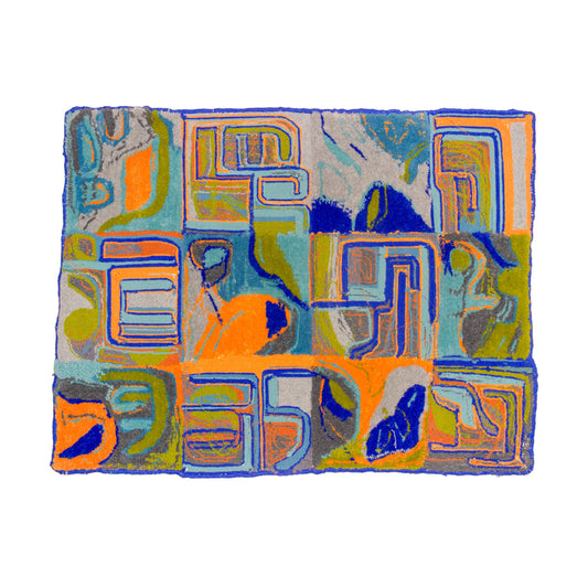 LARGE RUG: Vibrant Orange & Blue Grid Rug 3ft x 4ft