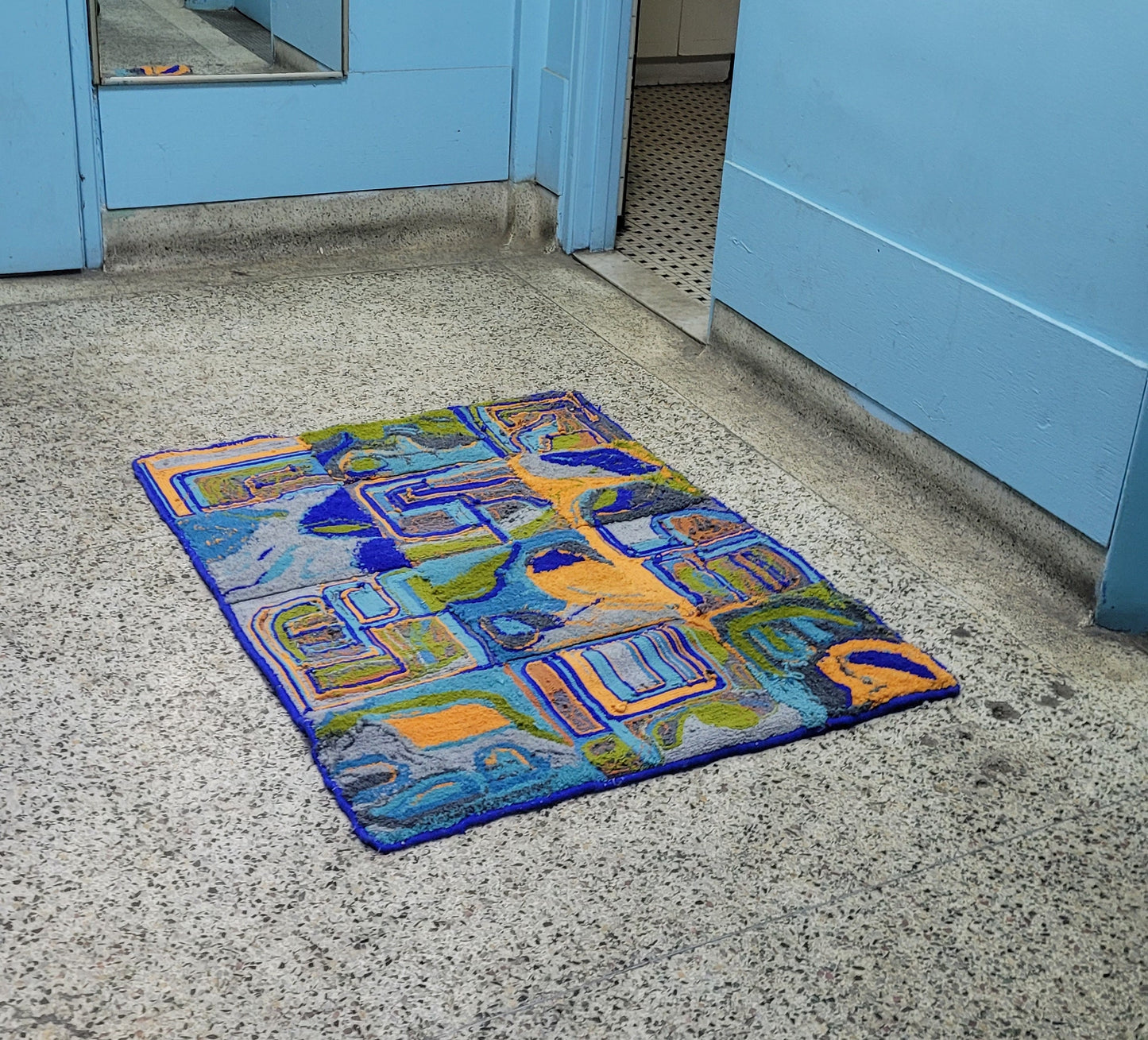 LARGE RUG: Vibrant Orange & Blue Grid Rug 3ft x 4ft