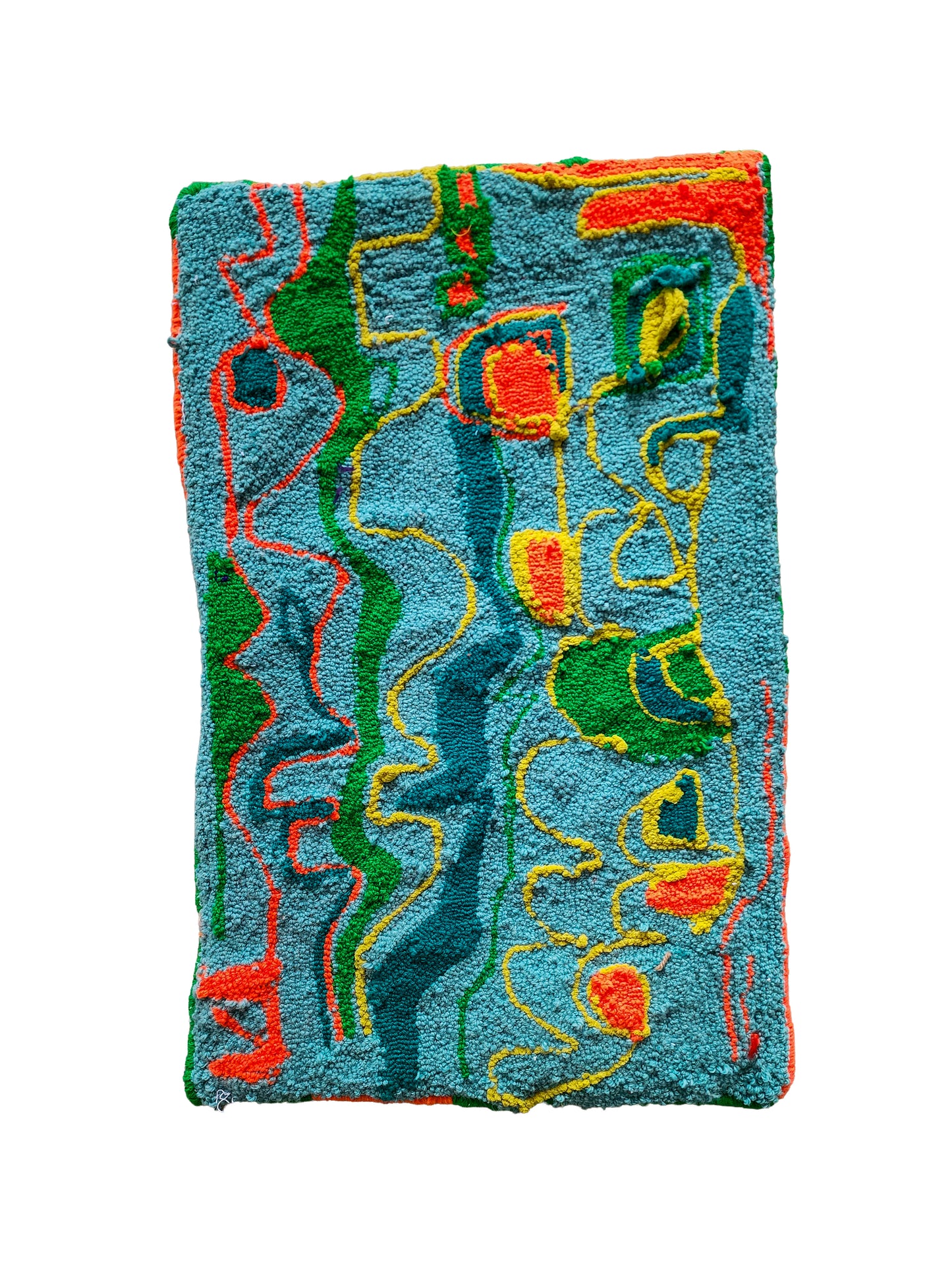 SMALL RUG: Teal with Neon Yellow, Orange and Green 2 ft x 1.5 ft