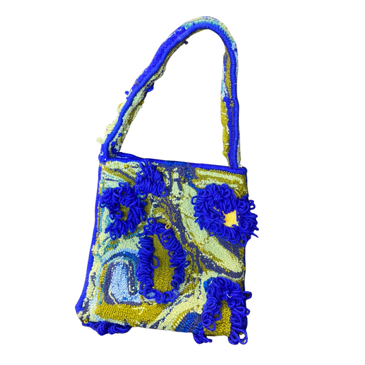 BAG: Blue and Green Tufted Rug Tote Bag