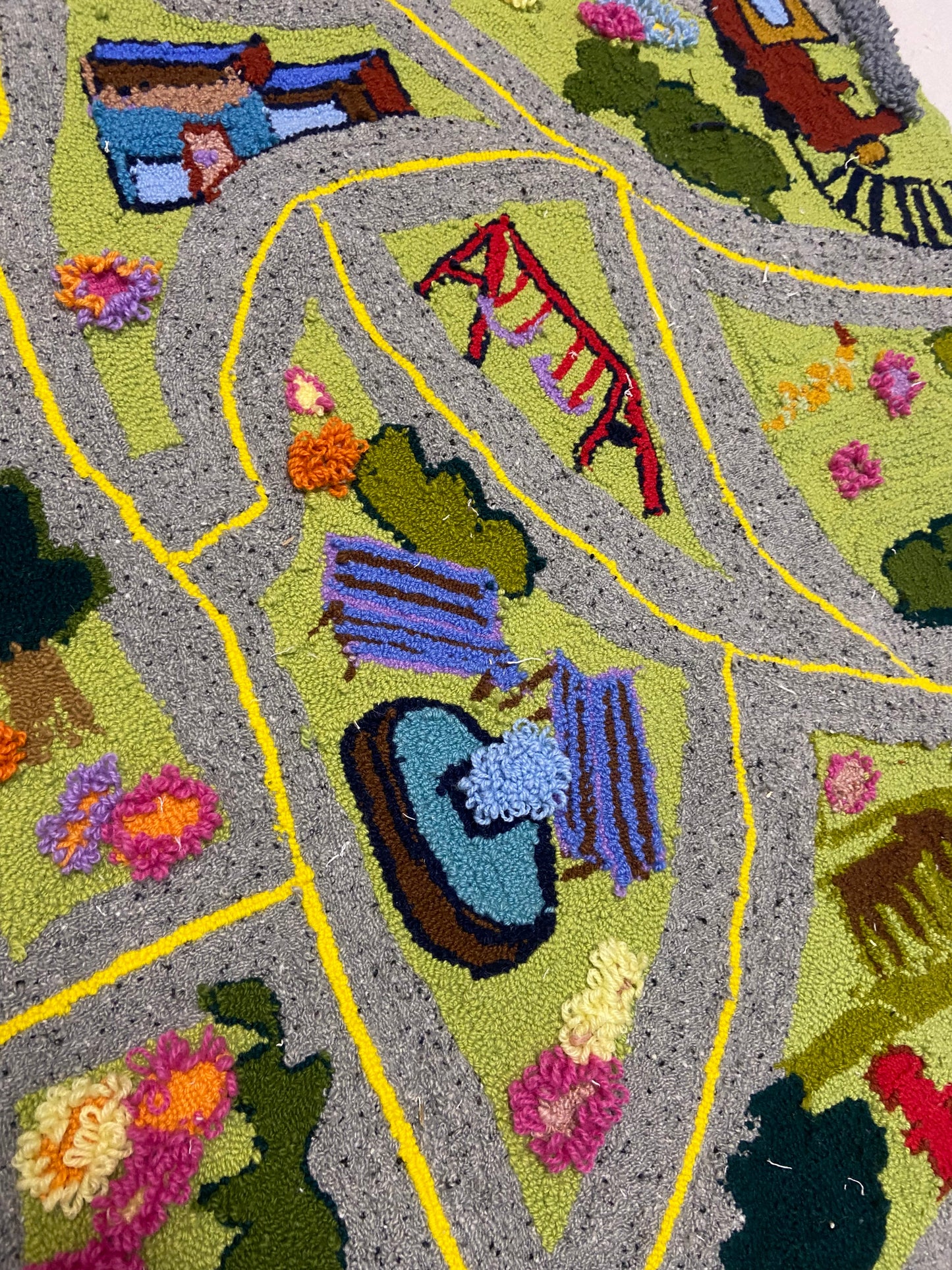 Childrens Play Mat City Roads, Train and Beach with Flowers