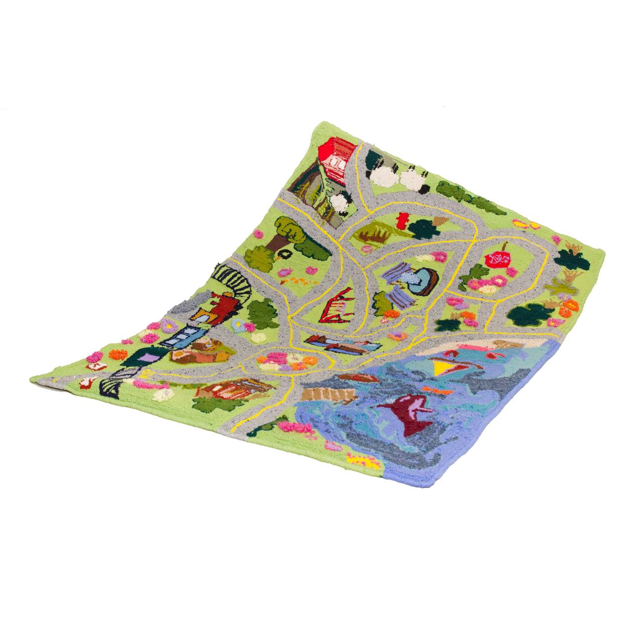 Childrens Play Mat City Roads, Train and Beach with Flowers