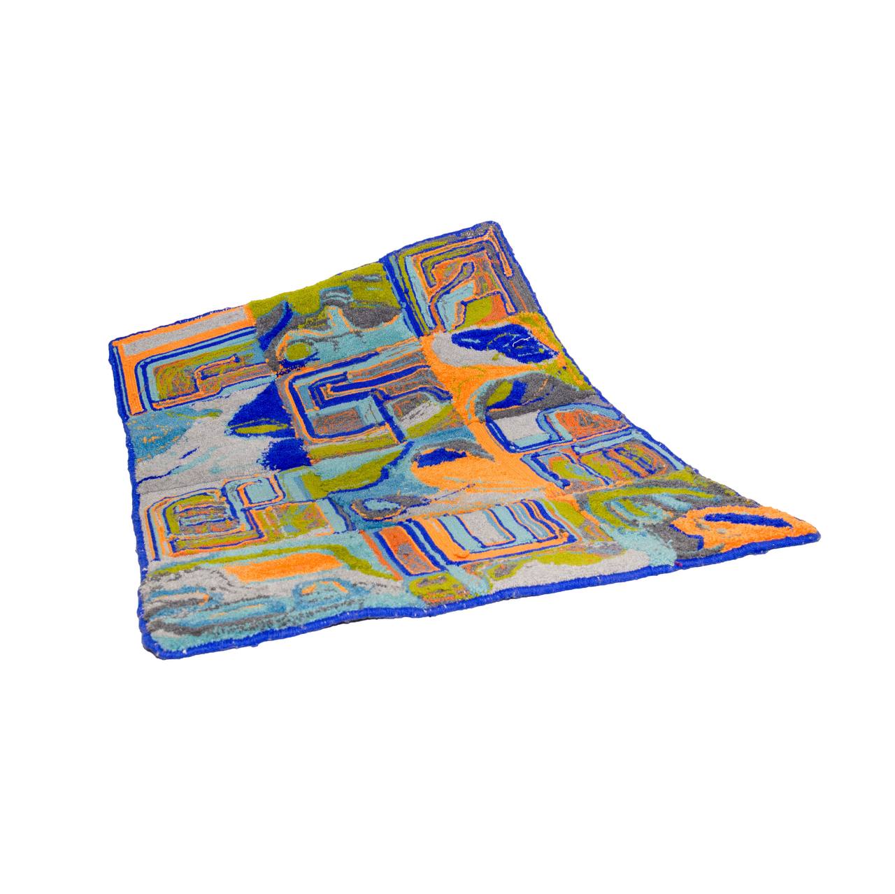 LARGE RUG: Vibrant Orange & Blue Grid Rug 3ft x 4ft