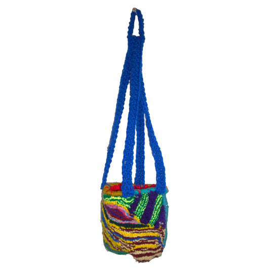 PLANT HANGING BASKET: Multicolor stripes with blue straps